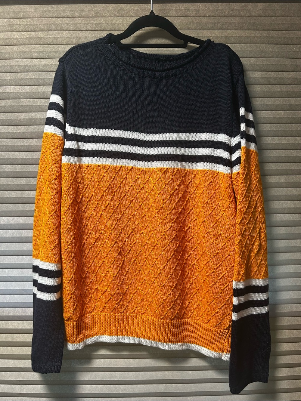 Women’s Crewneck Knit Sweater in Navy, Orange & White. Collegiate colors!!